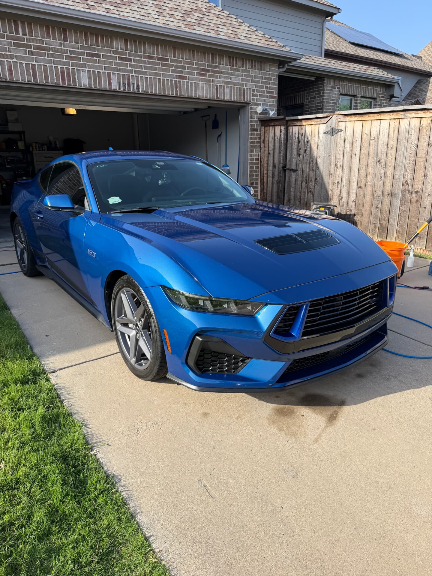 Blue Ford Mustang GT after a full exterior wash and wax